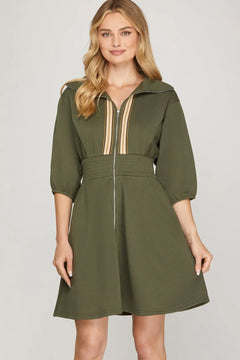 Zip - Up Smocked Waist Mini Dress - Lush Lemon - Women&