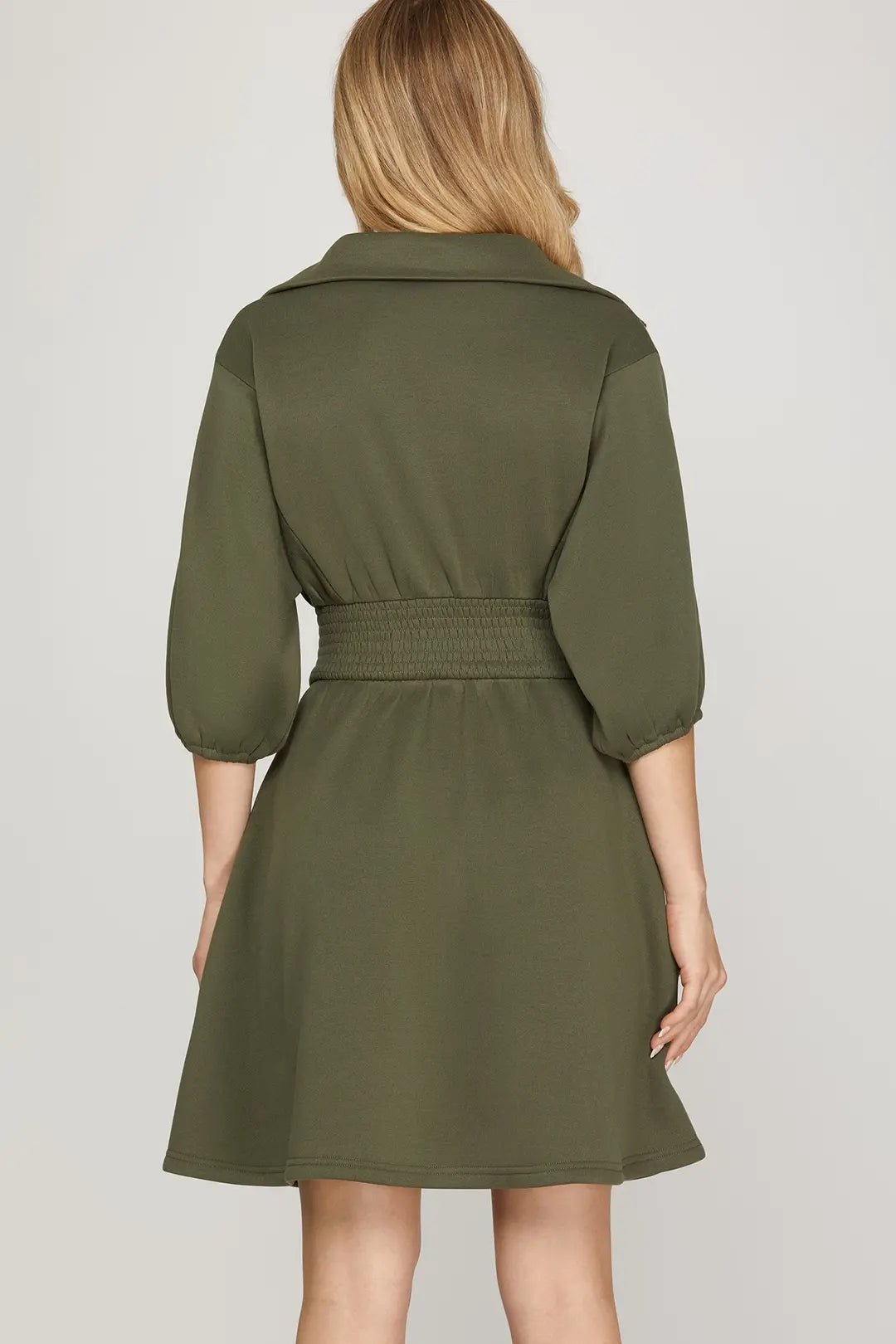 Zip - Up Smocked Waist Mini Dress - Lush Lemon - Women's Clothing - She + Sky - 99601931014621