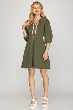 Zip - Up Smocked Waist Mini Dress - Lush Lemon - Women&