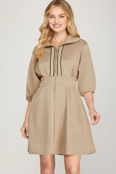 Zip - Up Smocked Waist Mini Dress - Lush Lemon - Women&