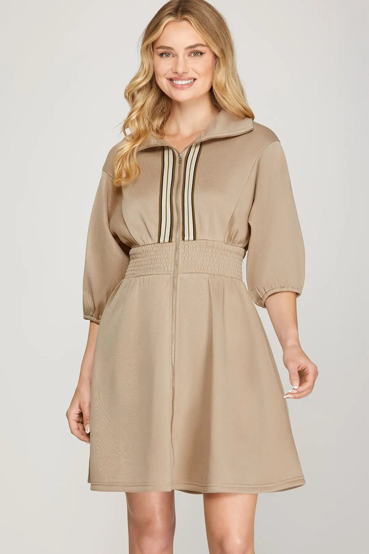 Zip - Up Smocked Waist Mini Dress - Lush Lemon - Women's Clothing - She + Sky - 99601931312925