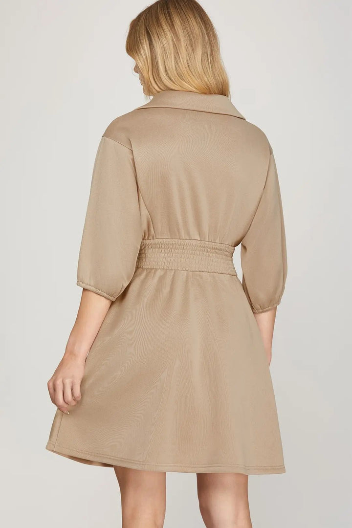 Zip - Up Smocked Waist Mini Dress - Lush Lemon - Women's Clothing - She + Sky - 99601931312925