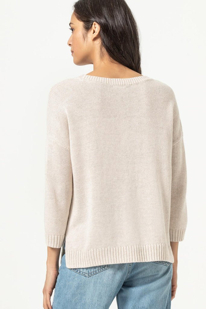 3/4 Sleeve Colorblock Sweater - Lush Lemon - Women's Clothing - Lilla P - 11886