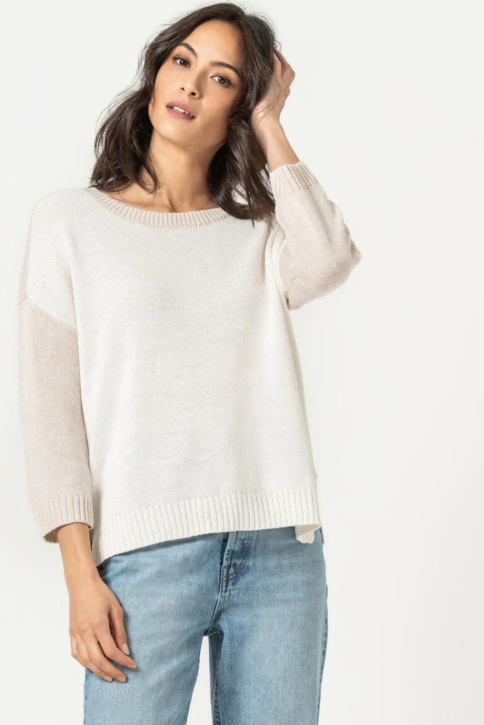 3/4 Sleeve Colorblock Sweater - Lush Lemon - Women's Clothing - Lilla P - 11889
