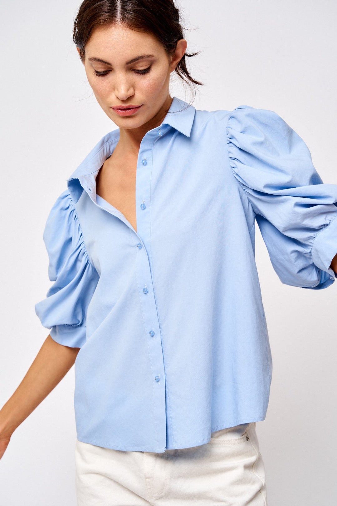 Afina Exaggerated Puff Sleeve Button Down - Lush Lemon - Women's Clothing - Ciebon - 13057