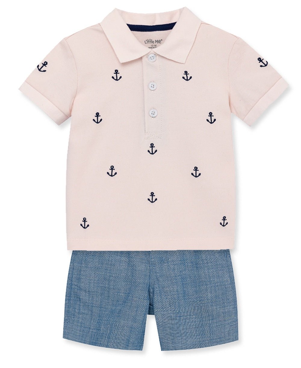 Anchor Polo Short Set - Lush Lemon - Children's Clothing - Little Me - 745644907871