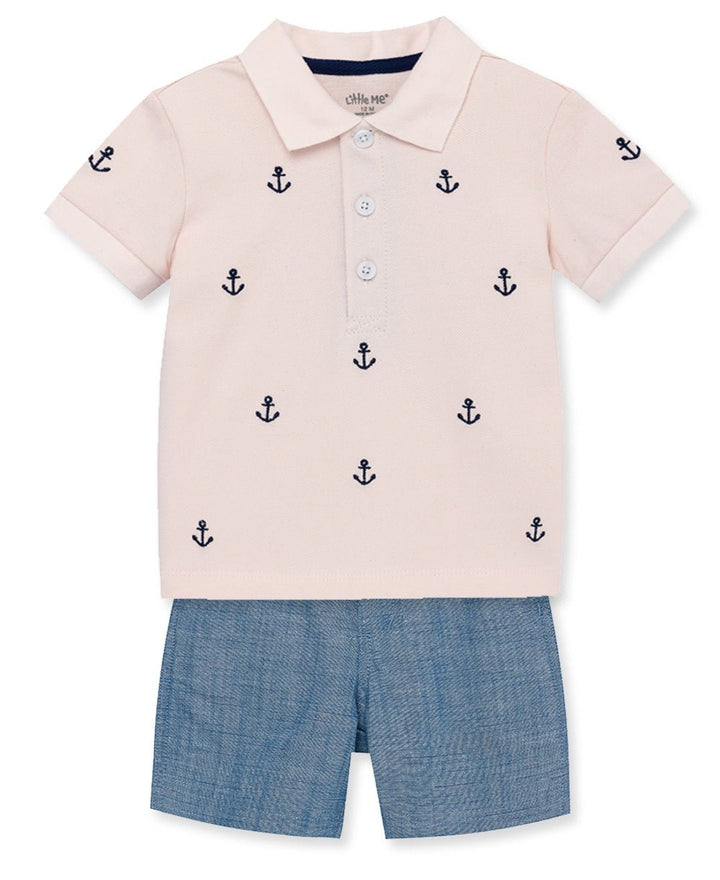 Anchor Polo Short Set - Lush Lemon - Children's Clothing - Little Me - 745644907871