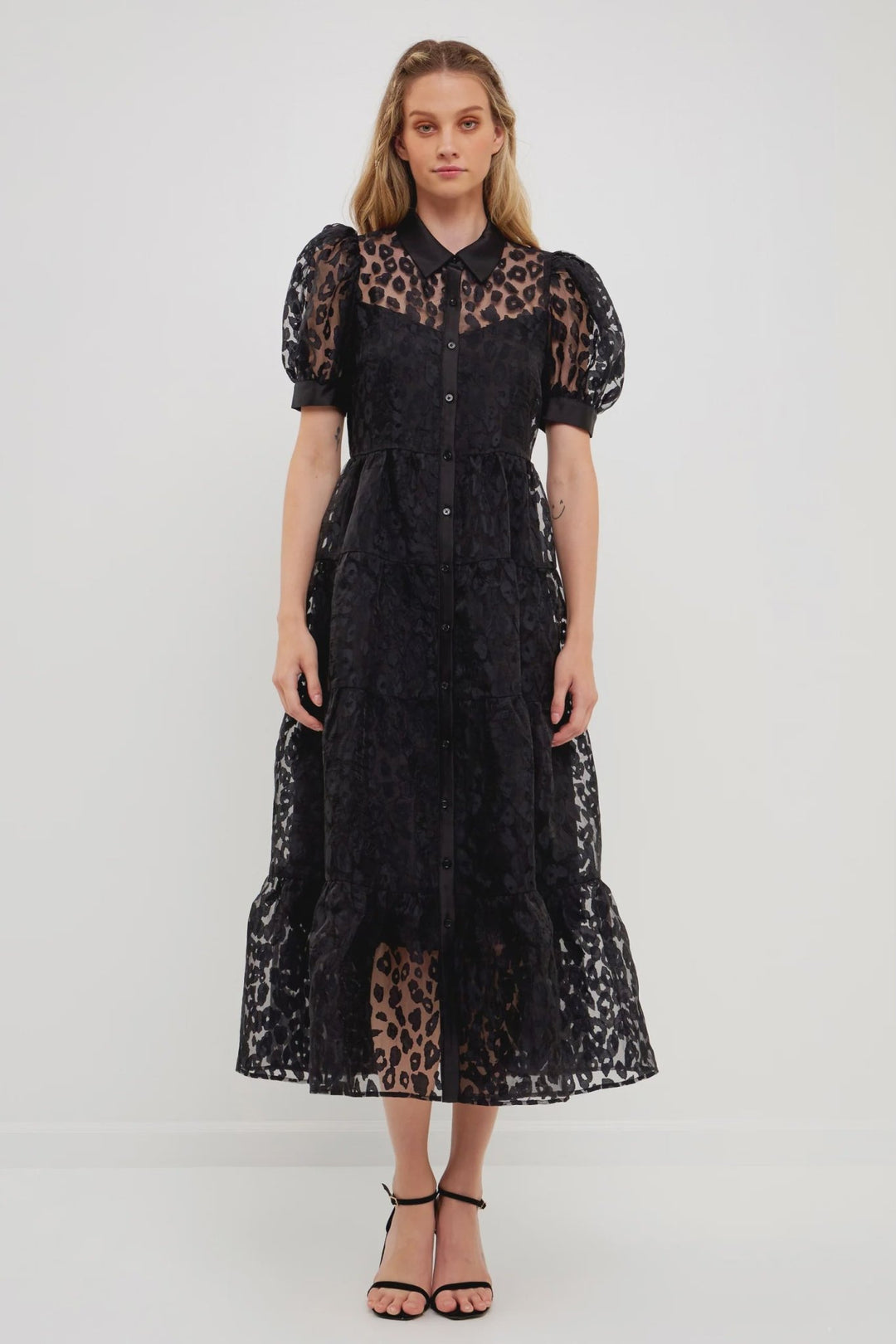 Animal Print Button Up Maxi Dress - Lush Lemon - Women's Clothing - English Factory - 11155