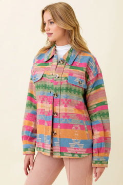 Aztec Shirt Jacket - Lush Lemon - Women&
