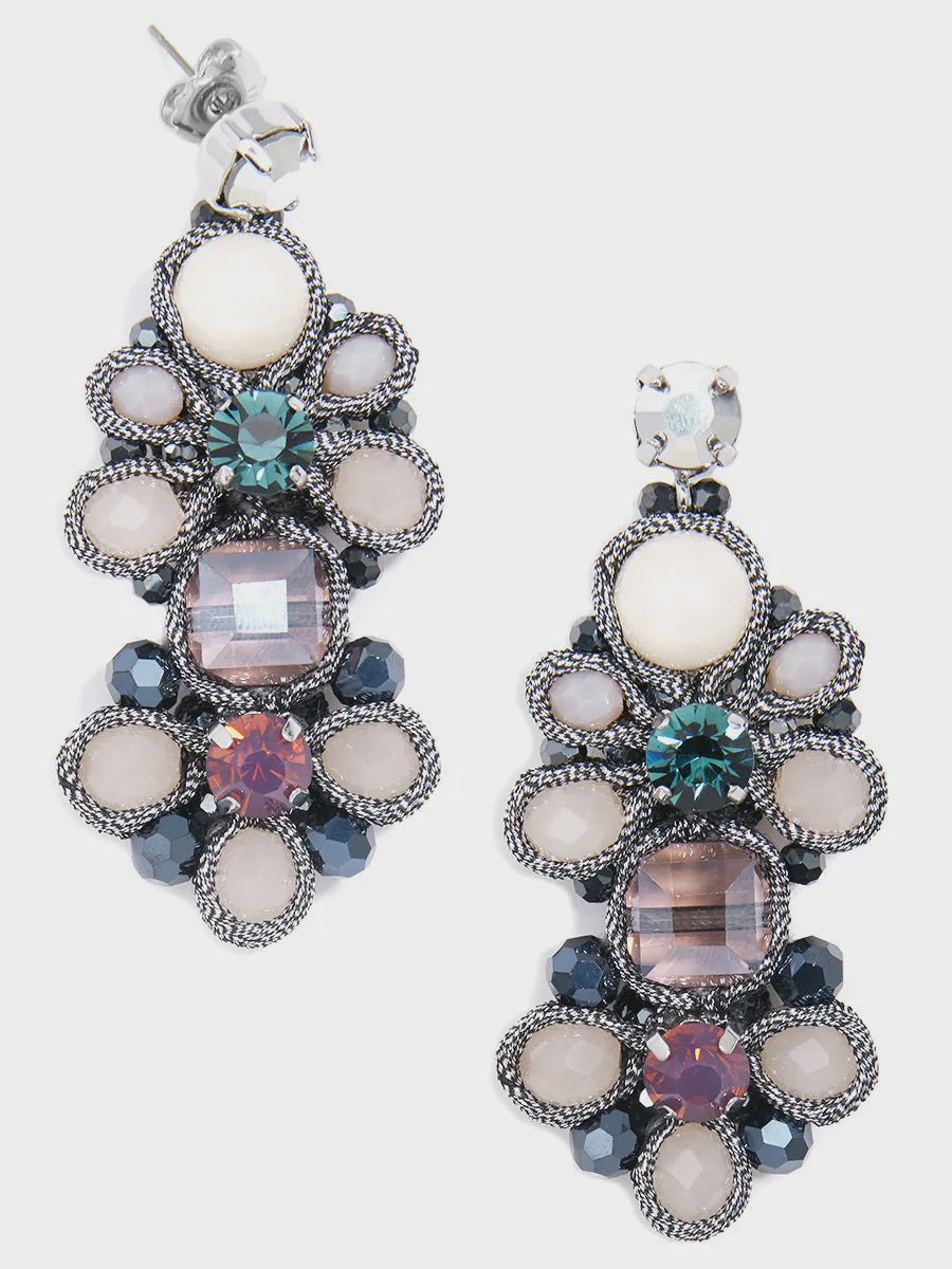 Beaded Drop Earring W/Stacked Flower Design - Lush Lemon - Women's Accessories - Zenzii - 11622