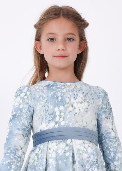 Belted Jacquard Dress Girl - Lush Lemon - Children's Clothing - Mayoral - 8445445979504