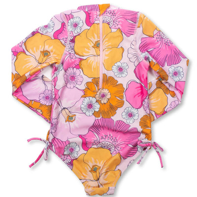 Blooming Hibiscus Girls One Piece Long Sleeve Swimsuit - Lush Lemon - Children's Clothing - Shade Critters - 841713103103