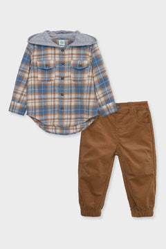 Blue Plaid Woven Pants Set - Lush Lemon - Children&