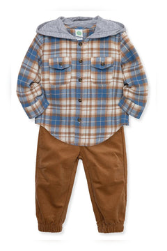 Blue Plaid Woven Pants Set - Lush Lemon - Children&