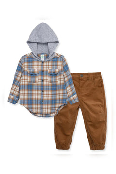 Blue Plaid Woven Pants Set - Lush Lemon - Children&