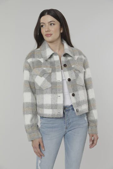 Brushed Flannel Plaid Short Jacket - Lush Lemon - Women's Clothing - Dolce Cabo - 10789