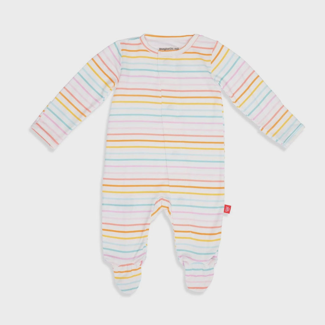 Candy Stripe Magnetic Footie - Lush Lemon - Children's Clothing - Magnetic Me - 840318702759