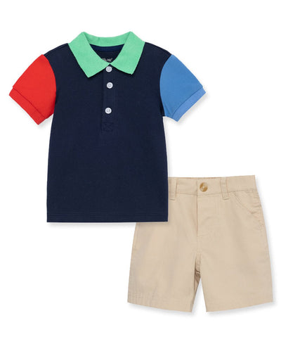 Color Block Polo Short Set - Lush Lemon - Children's Clothing - Little Me - 745644908274