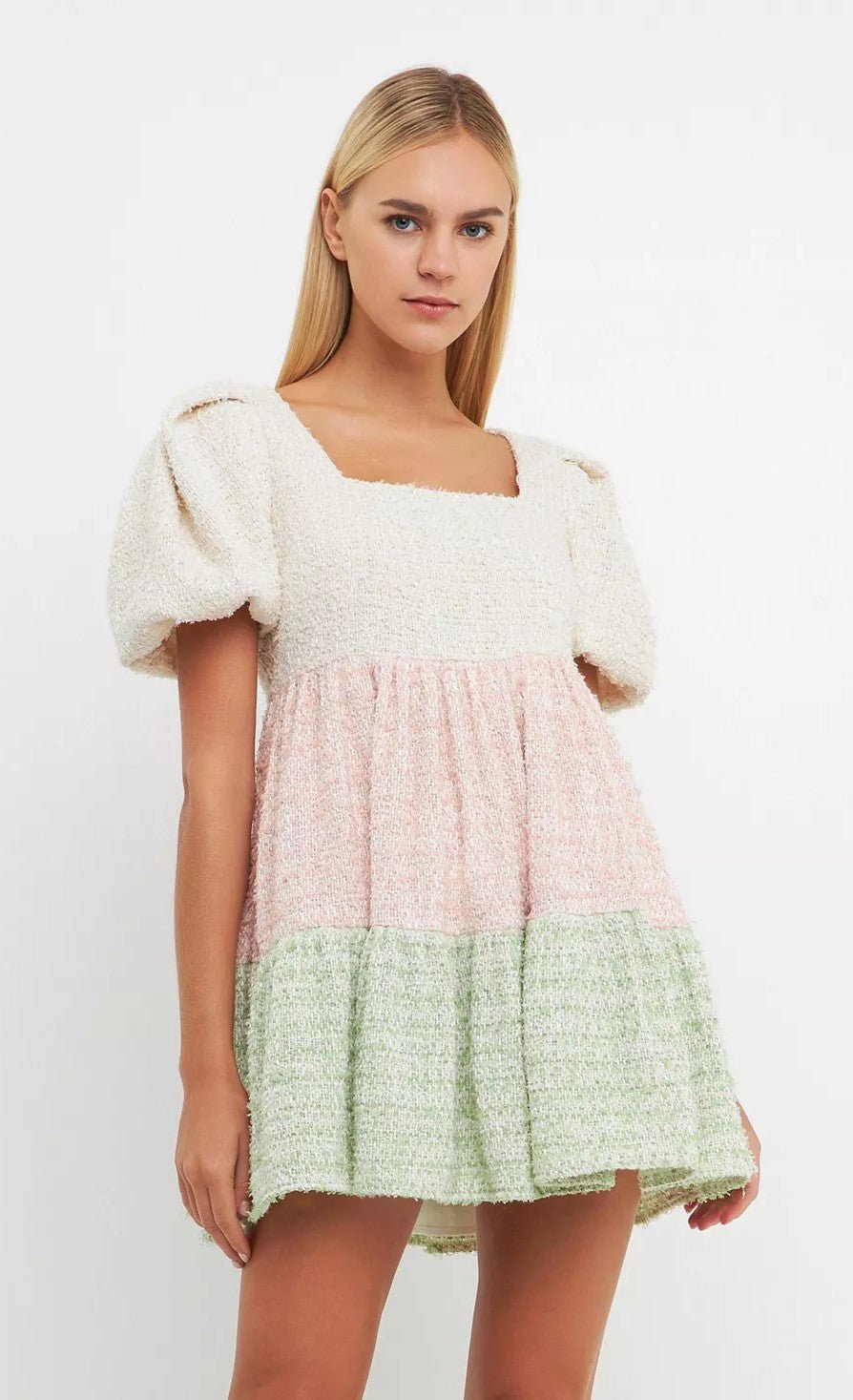 Color Block Tweed Mini Dress