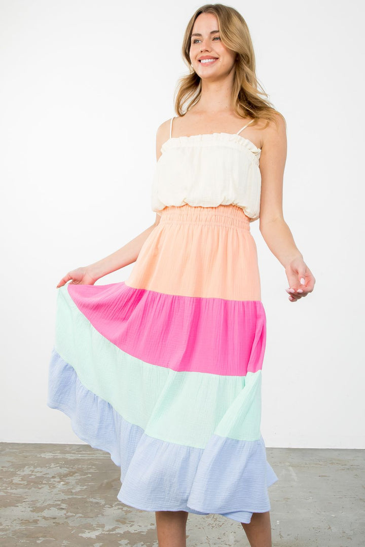 Colorblocked Midi Dress - Lush Lemon - Women's Clothing - THML - 243724371