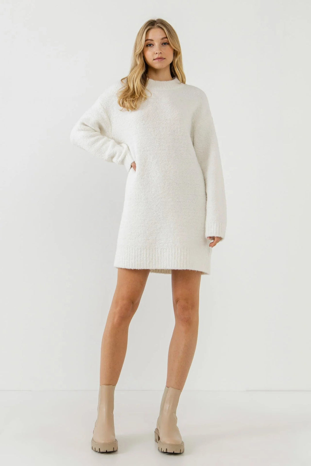 Cozy Round Sweater Dress - English Factory - Lush Lemon Cozy Round Sweater Dress - English Factory - Lush Lemon
