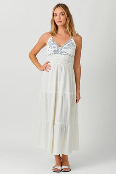Embroidered Long Tiered Dress - Lush Lemon - Women&