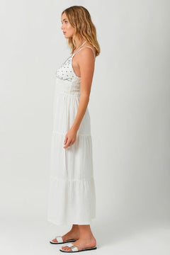 Embroidered Long Tiered Dress - Lush Lemon - Women&