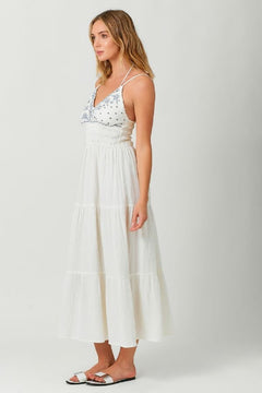 Embroidered Long Tiered Dress - Lush Lemon - Women&