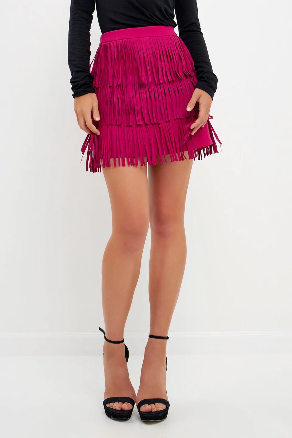 Faux Suede Fringe Mini Skirt - Main Image