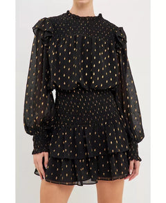 Gold Dot Printed Mini Dress - Lush Lemon - Women&