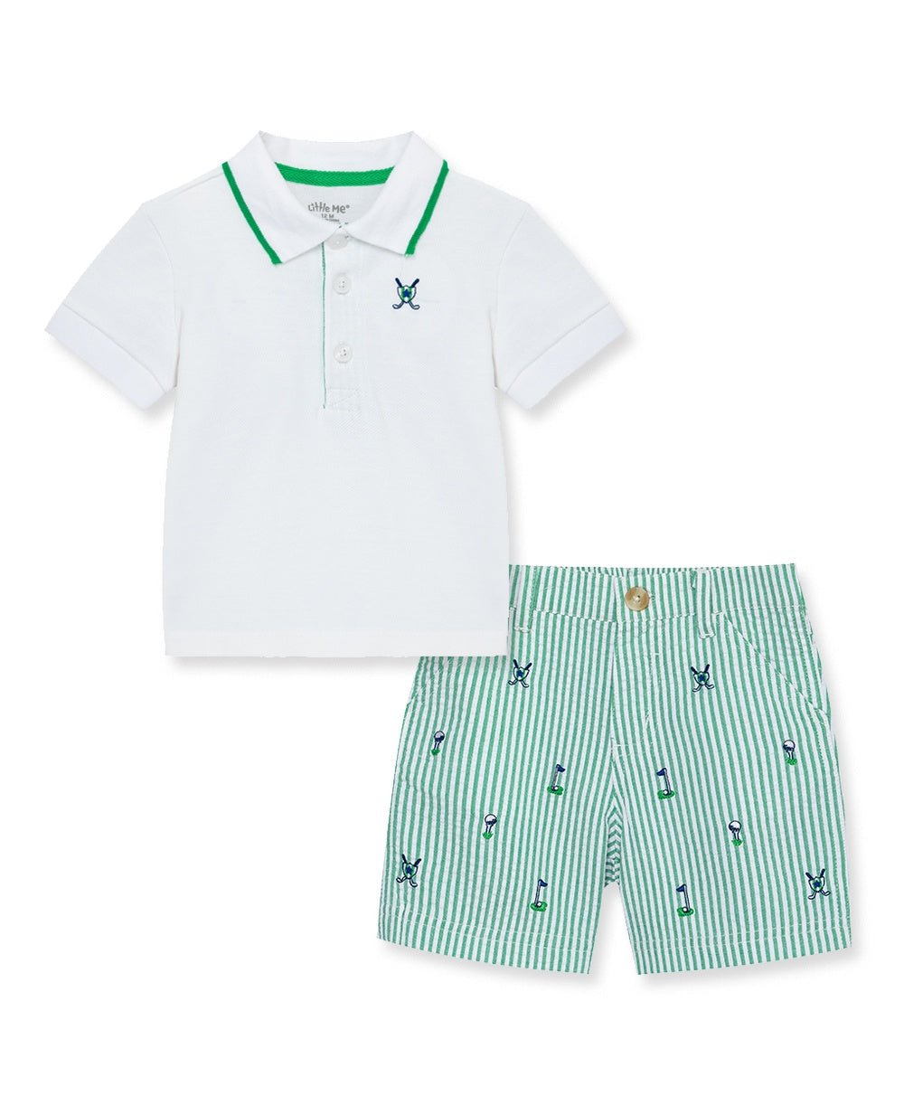 Golf Polo Short Set - Lush Lemon - Children's Clothing - Little Me - 745644908076