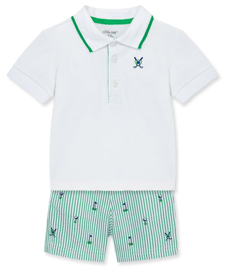 Golf Polo Short Set - Lush Lemon - Children's Clothing - Little Me - 745644908076