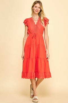 Lace Detail Midi Dress - Lush Lemon - Women&