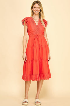 Lace Detail Midi Dress - Lush Lemon - Women&
