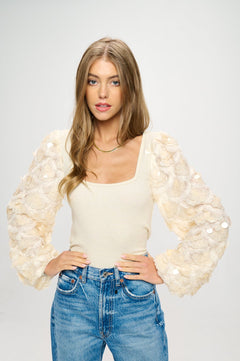 Large Sequin Sleeve Top - Lush Lemon - Women&