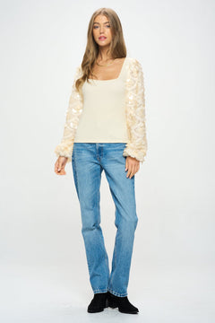 Large Sequin Sleeve Top - Lush Lemon - Women&