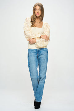 Large Sequin Sleeve Top - Lush Lemon - Women&