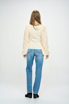Large Sequin Sleeve Top - Lush Lemon - Women&