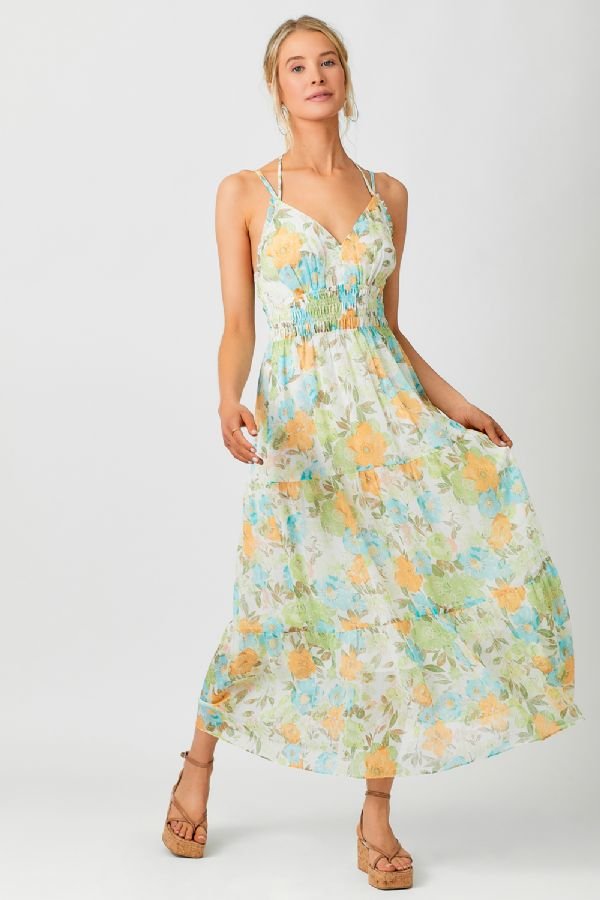 Layla Long Tiered Dress - Lush Lemon - Women's Clothing - Mystree - 60487604871