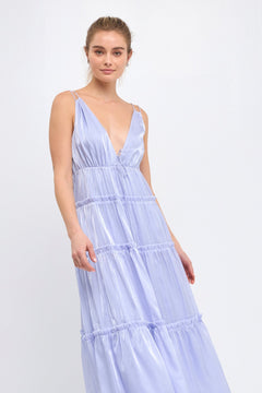 Light Sheen Front Tie Maxi Gown - Lush Lemon - Women&