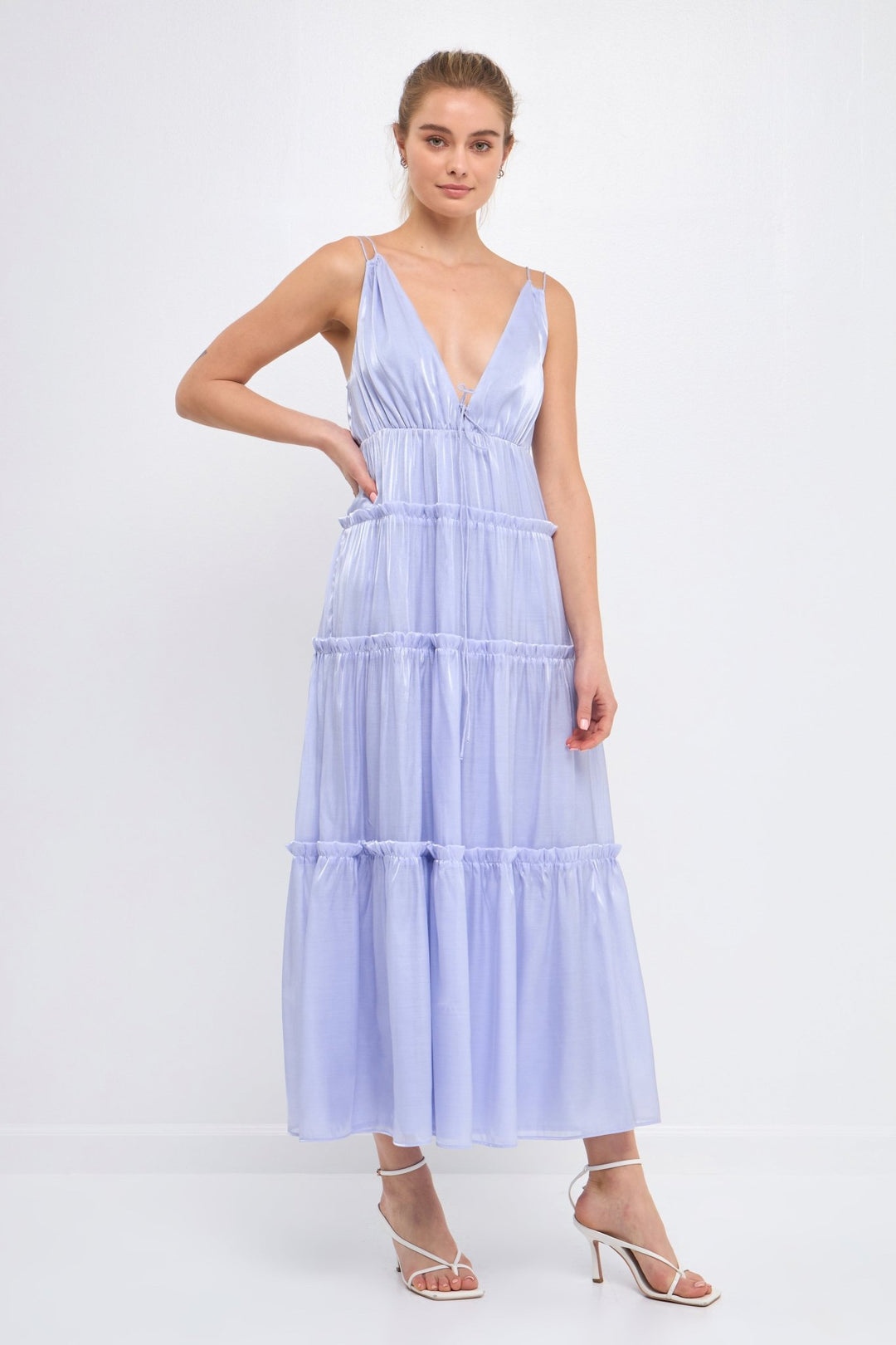 Light Sheen Front Tie Maxi Gown - Lush Lemon - Women's Clothing - Endless Rose - 192934425926