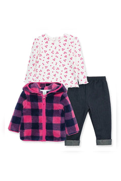 Lilac Check 3Pc Sherpa Set - Lush Lemon - Children&