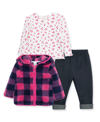 Lilac Check 3Pc Sherpa Set - Lush Lemon - Children's Clothing - Little Me - 745644975054