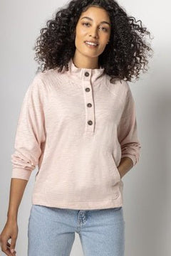 Mock Neck Henley Top - Lush Lemon - Women&