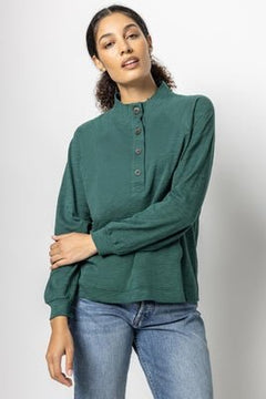 Mock Neck Henley Top - Lush Lemon - Women&