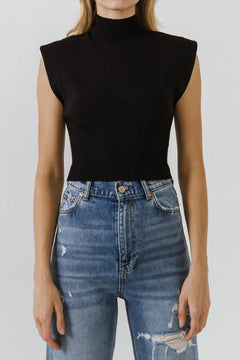 Mock Neck Padded Knit Top - Lush Lemon - Women&