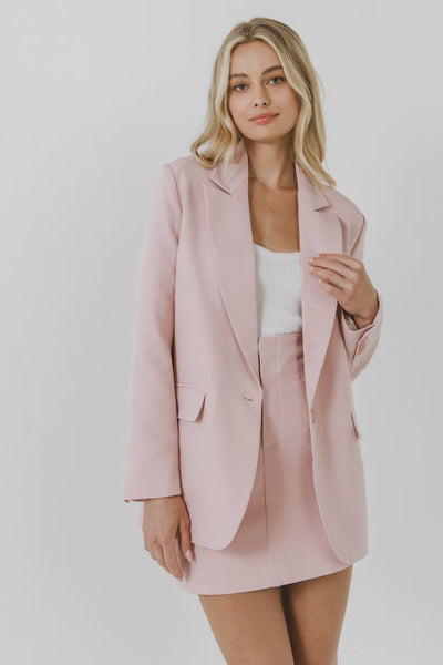 One Button Down Boxy Blazer Pink - Lush Lemon - Women's Clothing - Endless Rose - 192934347310