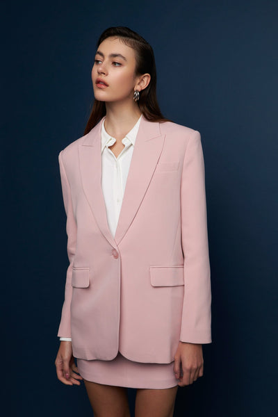 One Button Down Boxy Blazer Pink - Lush Lemon - Women's Clothing - Endless Rose - 192934347310
