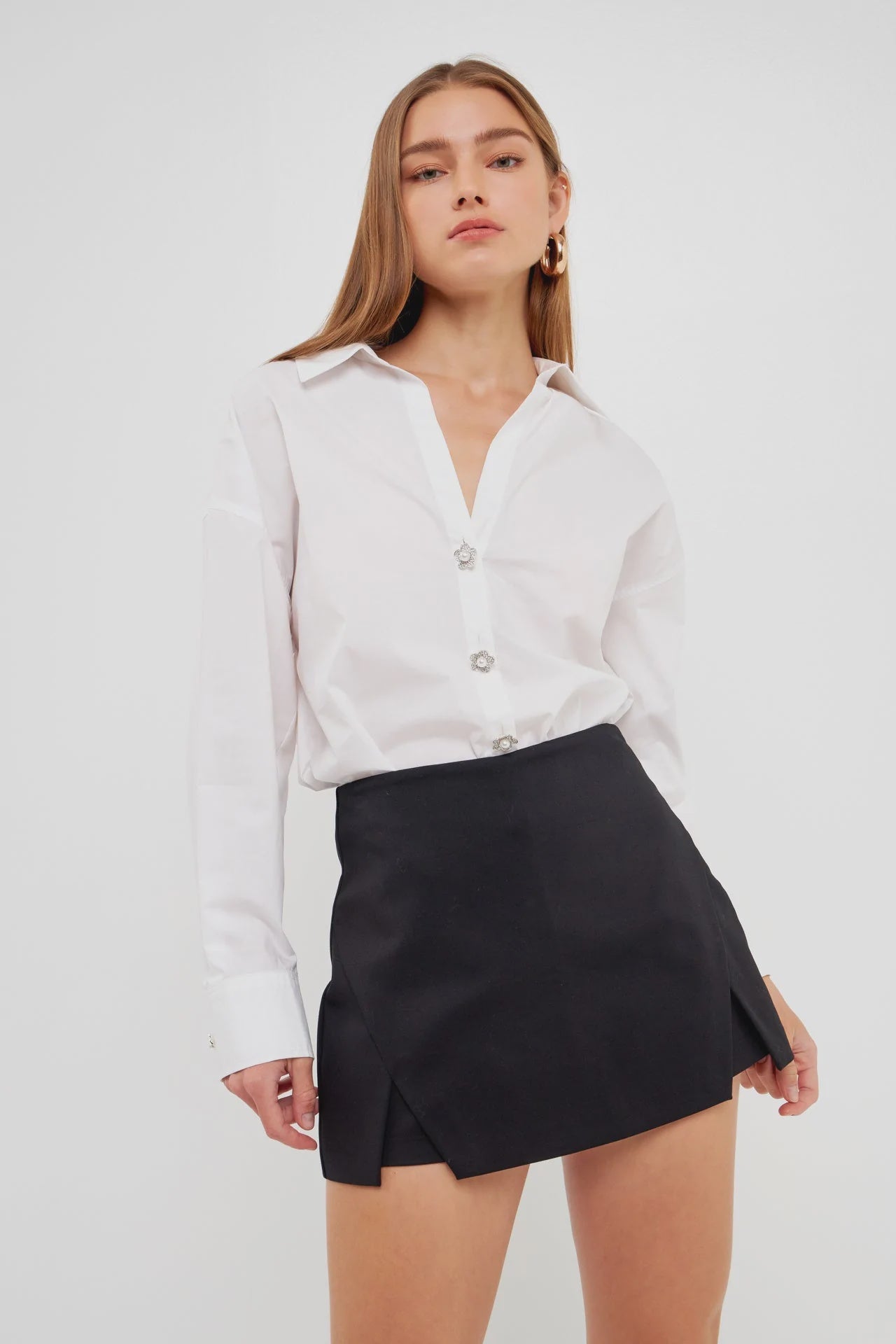 Oversized Fancy Button Collard Shirt - Lush Lemon - Women's Clothing - English Factory - 11482