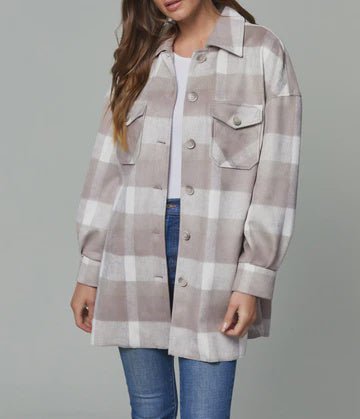 Oversized Plaid Shirt Jacket - Lush Lemon - Women's Clothing - Dolce Cabo - 10795